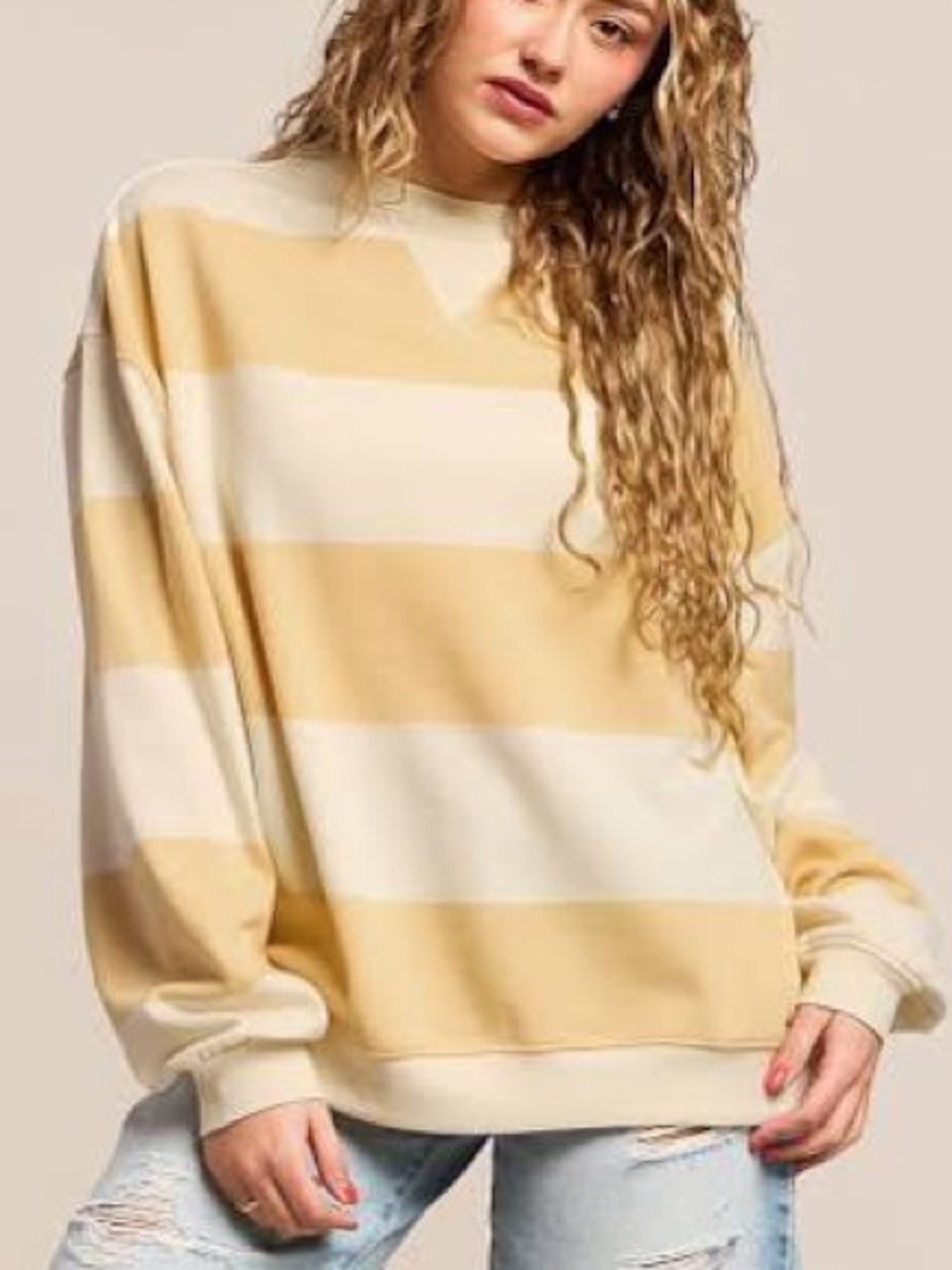 Free People Classic Stripe Pullover Apricot Combo Sz Large